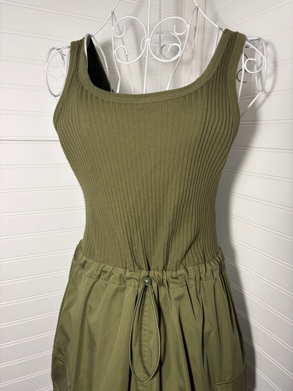 Mango Olive Ribbed Tank Utility Mini Dress - Picture 6 of 10